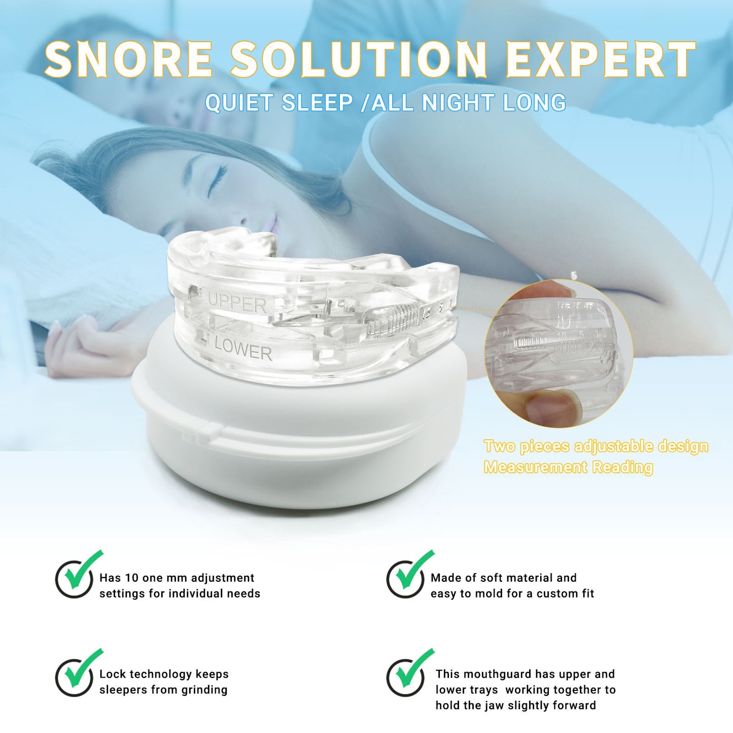 Cross-Border full English packaging adjustable Anti snore mouthpiece braces with scale adjustable